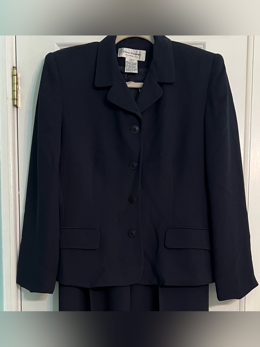 VTG 90s Rena Rowan Navy Blue Crepe Pants Suit Set Blazer Trousers 14